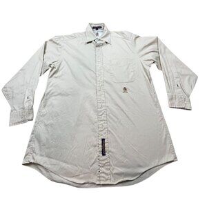Vintage Tommy Hilfiger Shirt Mens 15 32/33 Beige Crest Logo Tailored Hong Kong